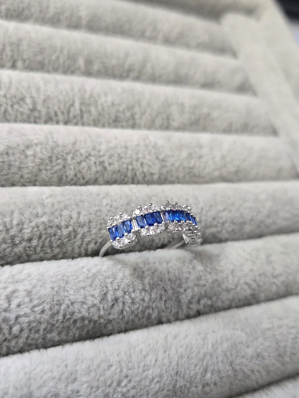 Size 7 Blue Topaz Bomb Party Rhodium Plated Ring